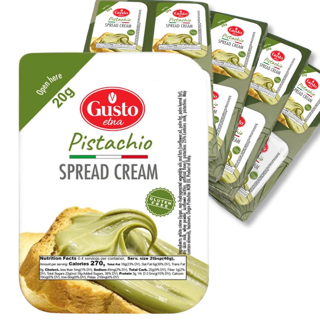 GUSTO ETNA Pistachio Cream Cups, Sweet Spread, Gluten-Free, 16 Cups, 20g Each