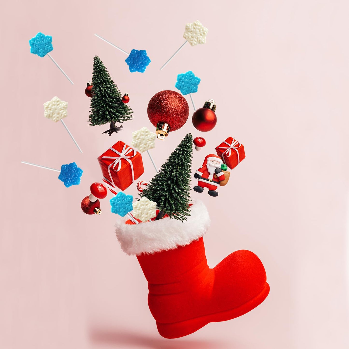 Fruidles Christmas Snowflake Candy Lollipop, Fruit-Flavored, 24-Pack, Blue/White