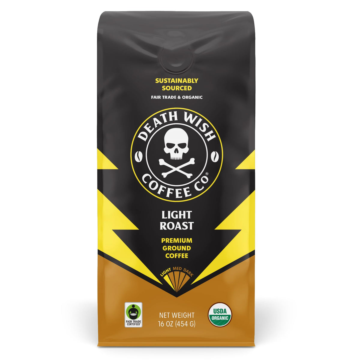 Death Wish Coffee Light Roast Ground Coffee, Organic & Fair Trade, 16oz