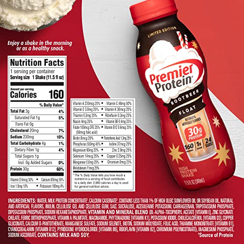 Premier Protein Shake, Limited Edition Root malt-inspired Float, 30g Protein, 11.5 oz, 12 Pack