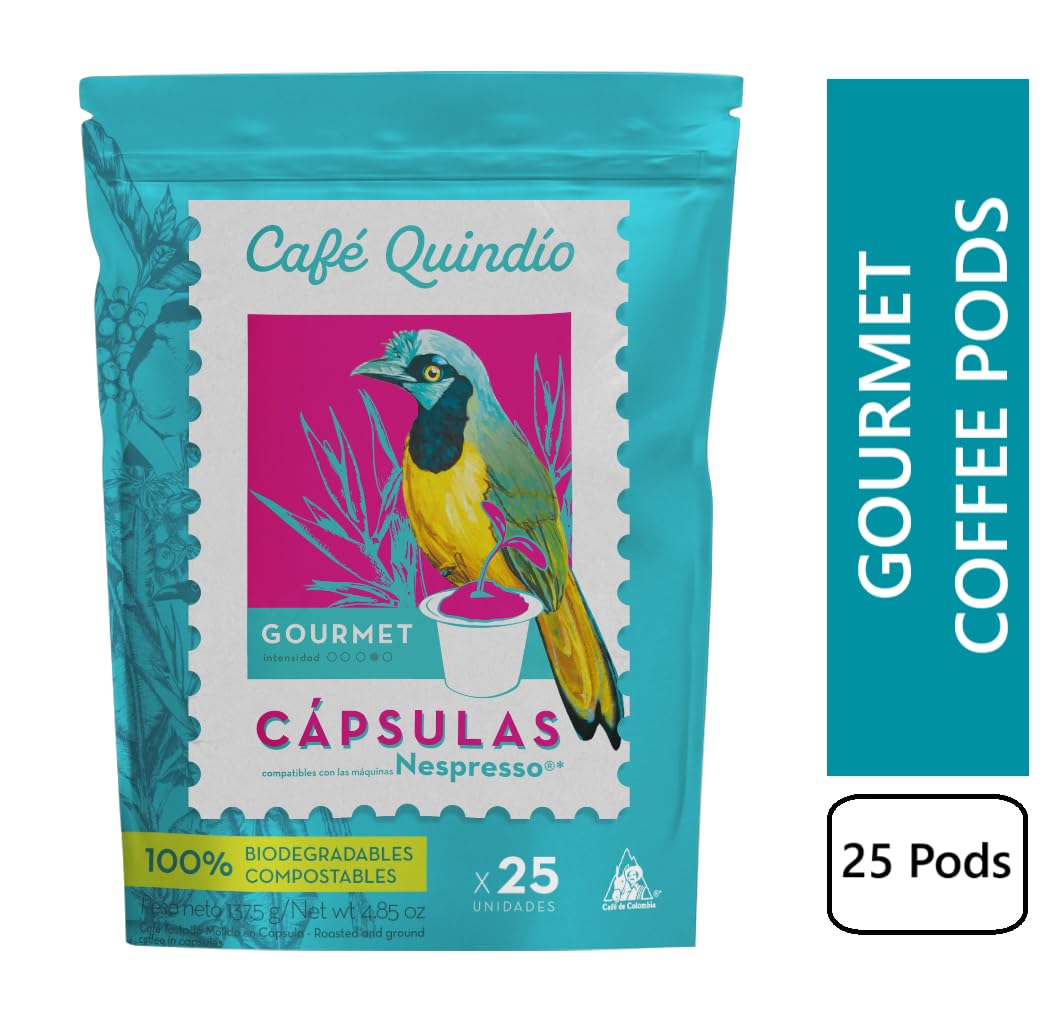 CAFE QUINDIO Compostable Coffee Pods for Nespresso Original - Gourmet Coffee - 25 Count