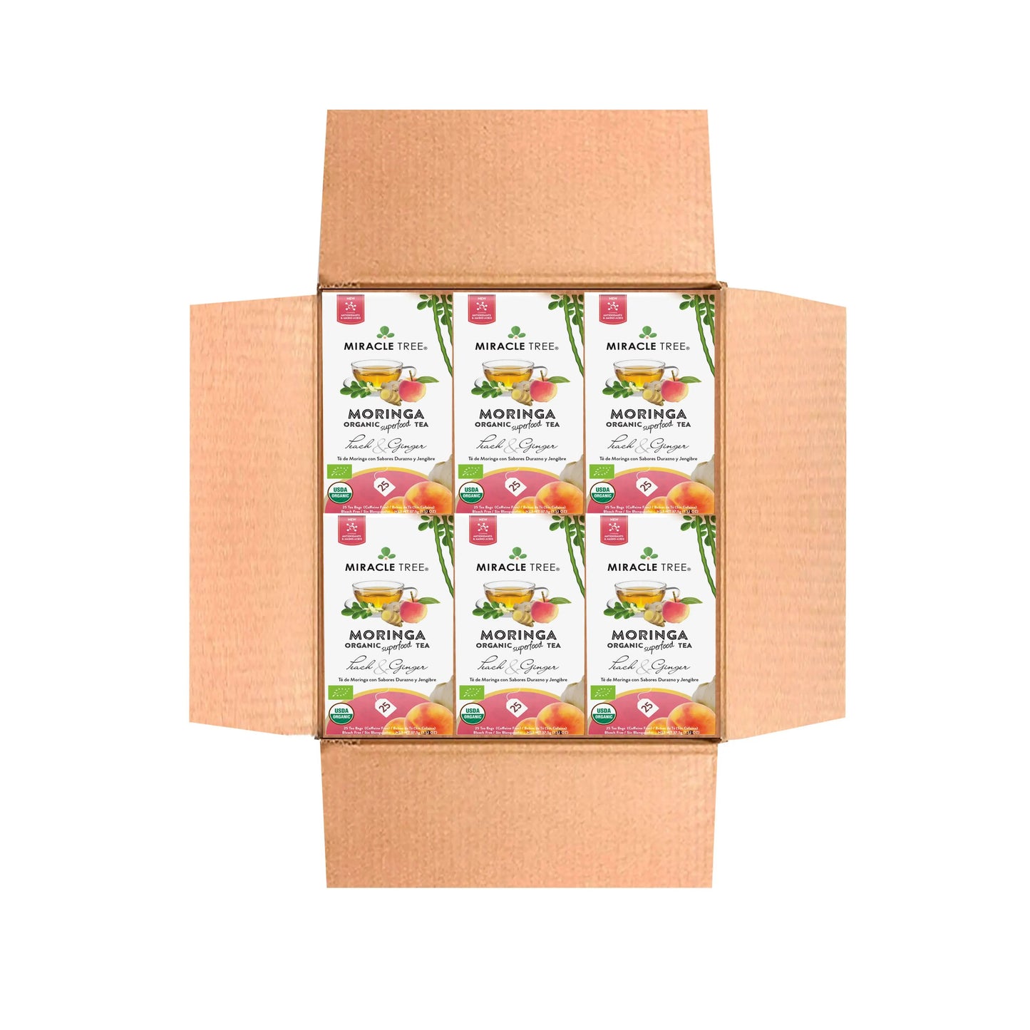Organic Moringa Tea - Peach & Ginger - Caffeine-Free Herbal Tea