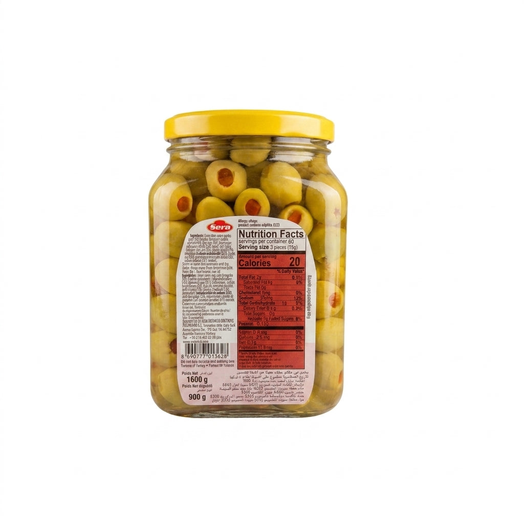 Sera Green Olives Stuffed with Peppers 1600g - Premium Pimiento Olives