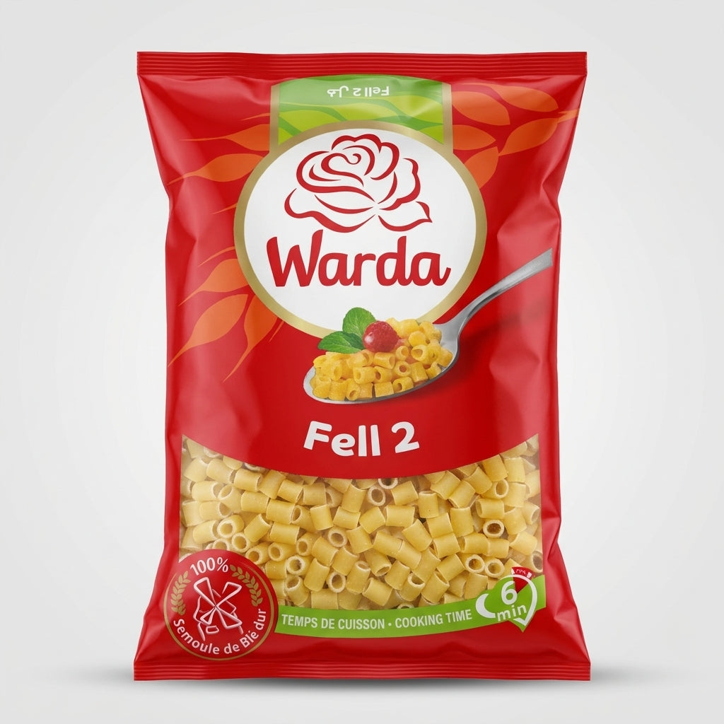Warda Fell 2 Pasta 500g - 100% Durum Wheat Semolina Macaroni