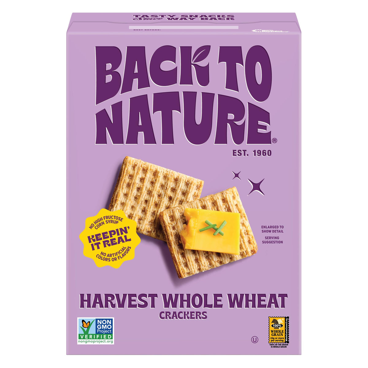 Back to Nature Harvest Whole Wheat Crackers - Dairy Free, Non-GMO, Made with Whole Grain Wheat & Sea Salt, Delicious Snacks, 7 O