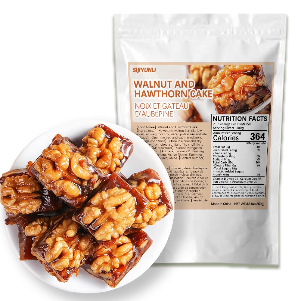 SIJIYUNLI Walnut and Hawthorn Cake, Soft, Glutinous Snack, 250g/8.81oz