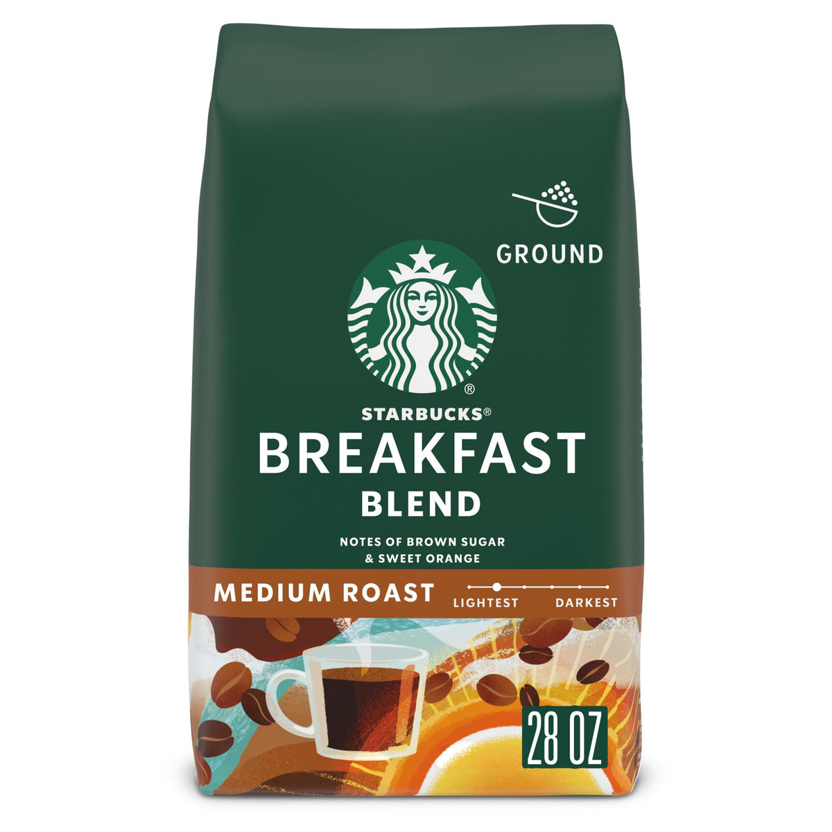 Starbucks Ground Coffee Medium Roast Breakfast Blend 28 oz 100% Arabica