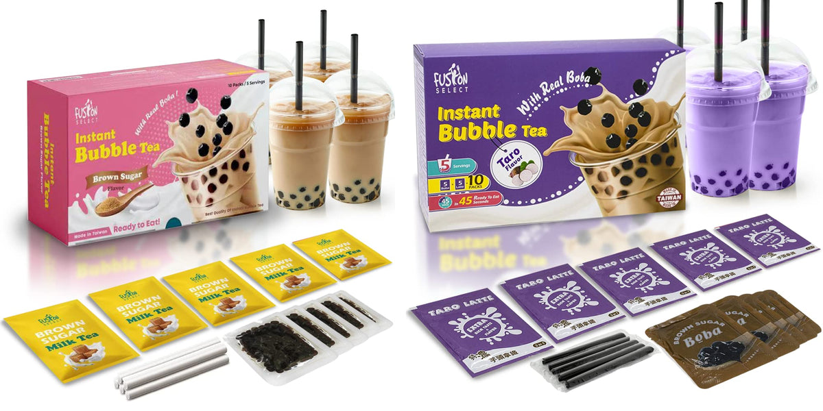 Fusion Select Authentic Brown Sugar Bubble Tea Kit Extra Rich (5 Packs) Bubble Tea Drink, Boba Tapioca Pearl, Straws, Most Popul