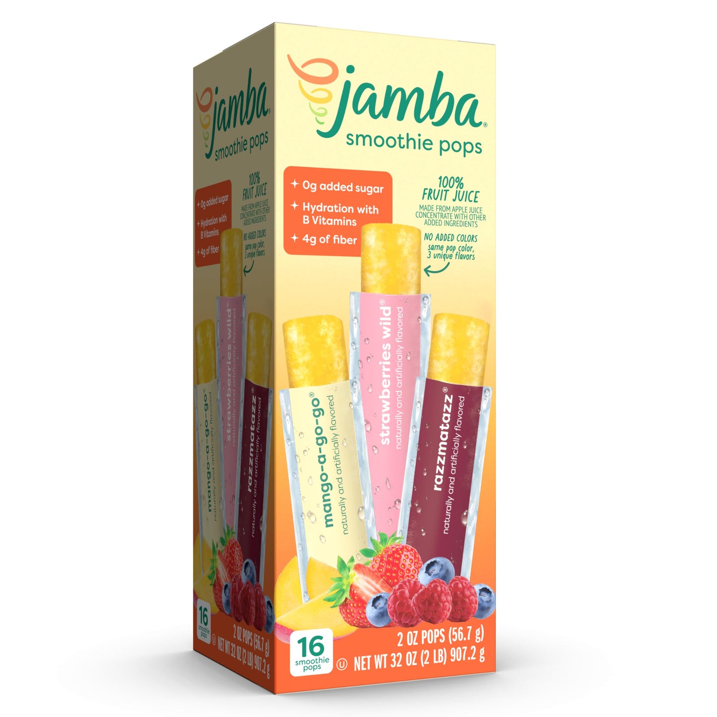 Jamba Smoothie Pops Variety Pack, 16 Count - 100% Fruit Juice Freezer Pops, No Added Sugar, or Colors, 4g Fiber per Serving - Ma