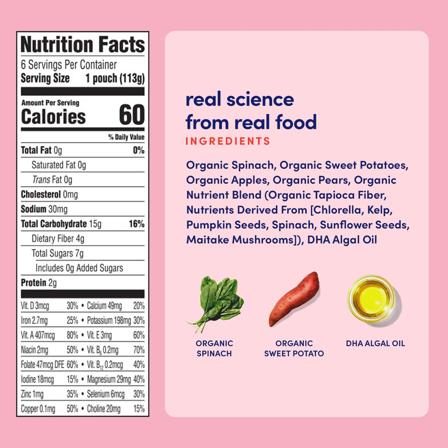 Cerebelly Organic Baby Food Pouches, Spinach Apple Sweet Potato Purees, 16 Nutrients, No Added Sugar, Fiber & Non-Gmo, 4Oz, 1 Count