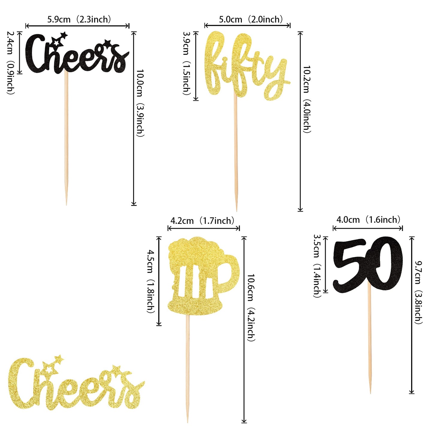 ZHUOWEISM Cupcake Toppers, 36 PCS Glitter malt-inspired Mug, 50th Birthday Decorations, Small, Gold/White, Bamboo