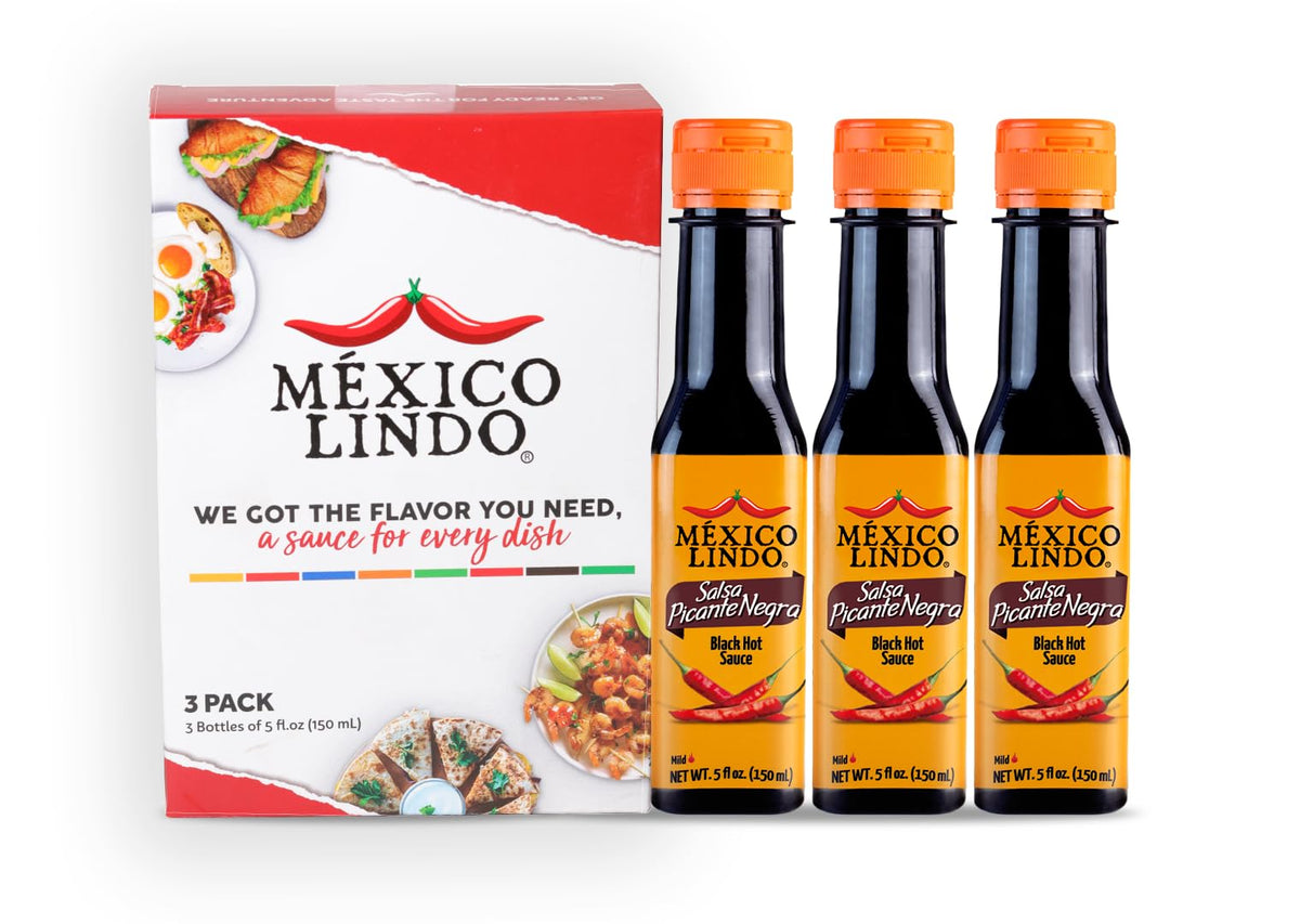 Mexico Lindo Picante Negra Hot Sauce Display, 5 fl oz, Pack of 3
