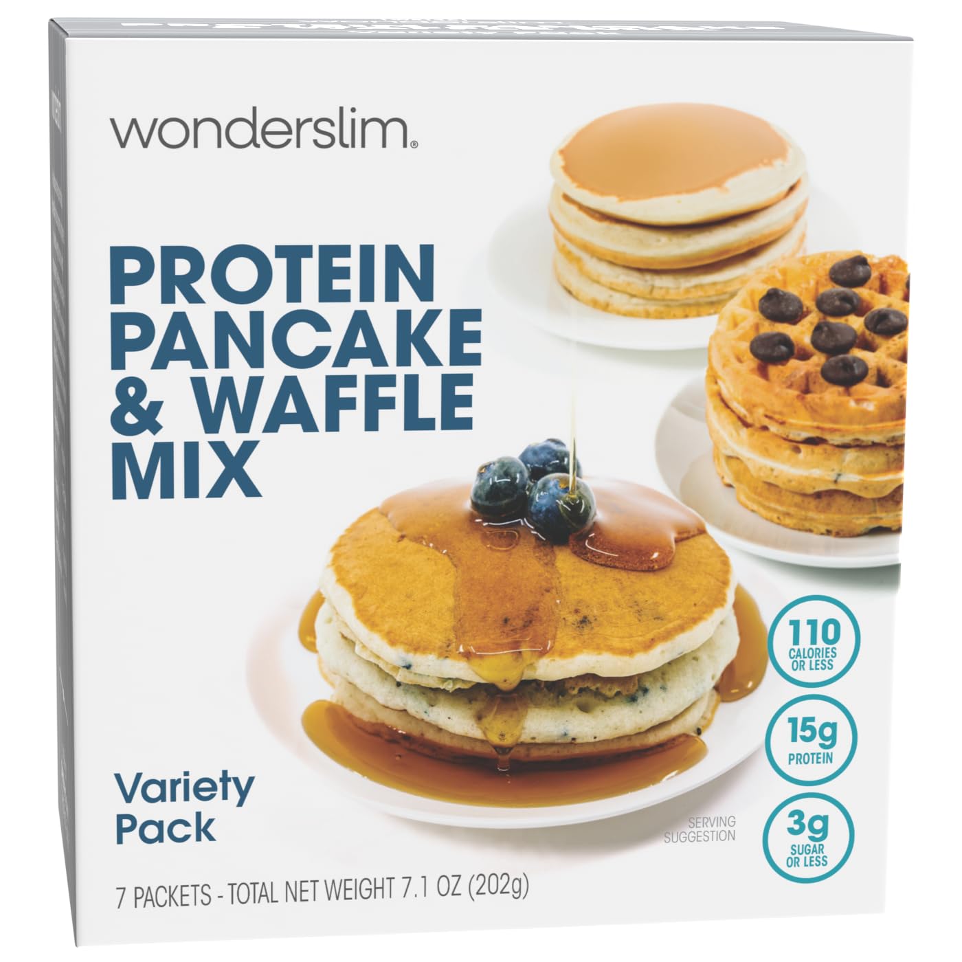 Wonderslim Protein Pancake & Waffle Mix, Variety Pack, 12G Protein, Up To 3G Sugar, 5G Fiber (7Ct)