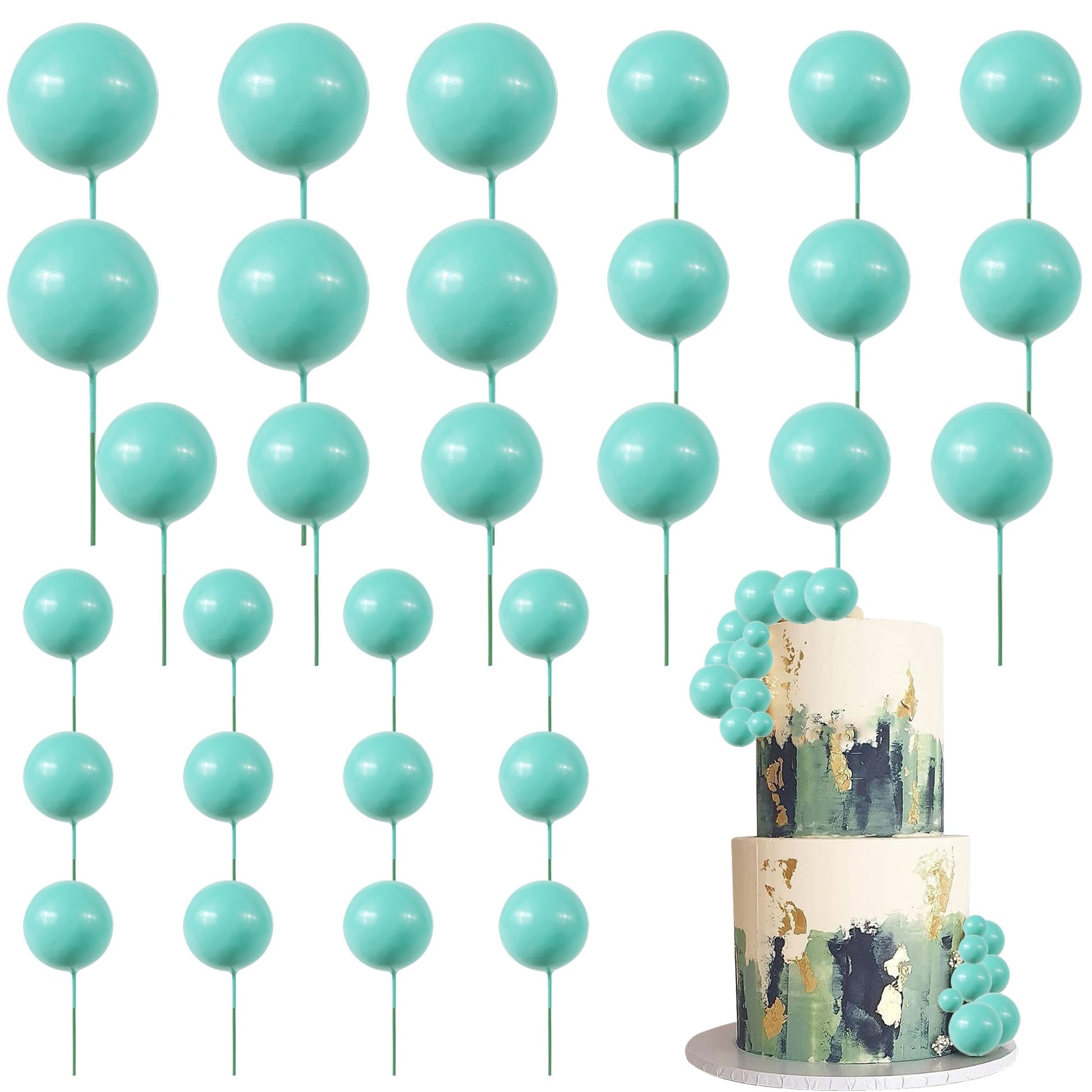 ZHUOWEISM 24 PCS Foam Ball Cupcake Toppers, Lake Blue, DIY Mini Balloon Cake Decorations for Baby Showers, Birthdays, Weddings