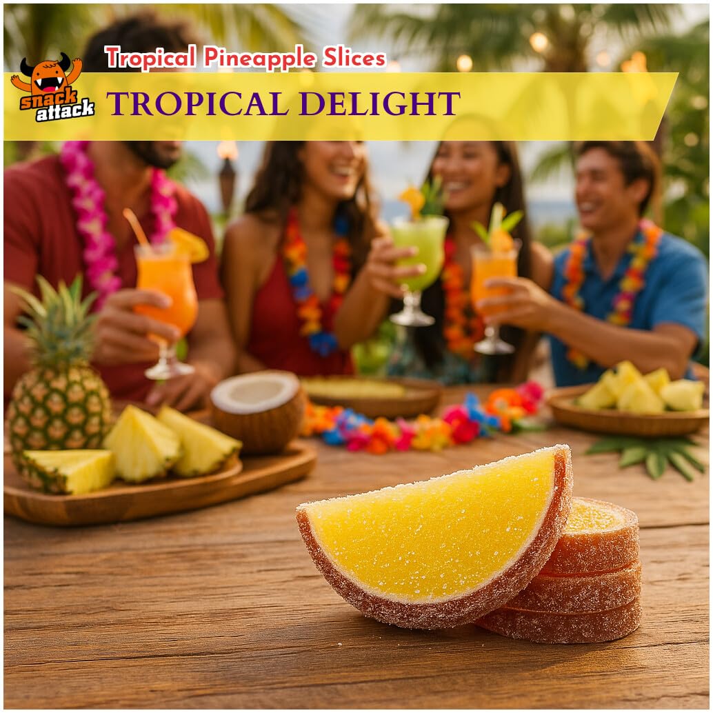 Snack Attack Gummy Candy Pineapple Fruit Slices Chewy   1lb Bag