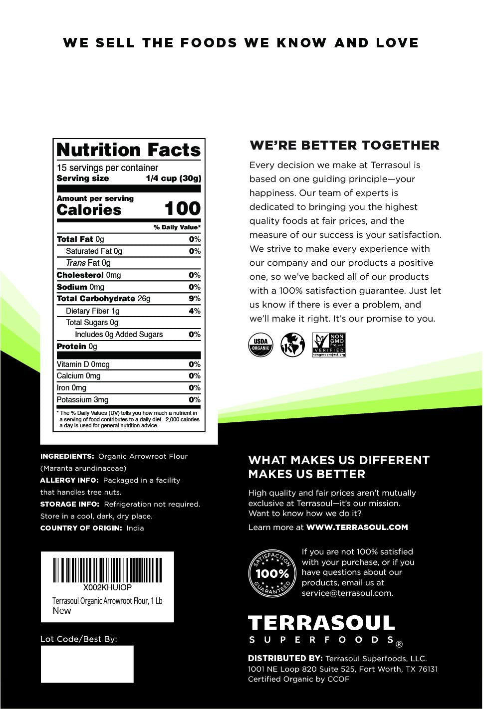 Terrasoul Superfoods Organic Arrowroot Flour, 1 Lb - Gluten-free | Improves Texture for Keto Baking | Doesn t Alter Flavor