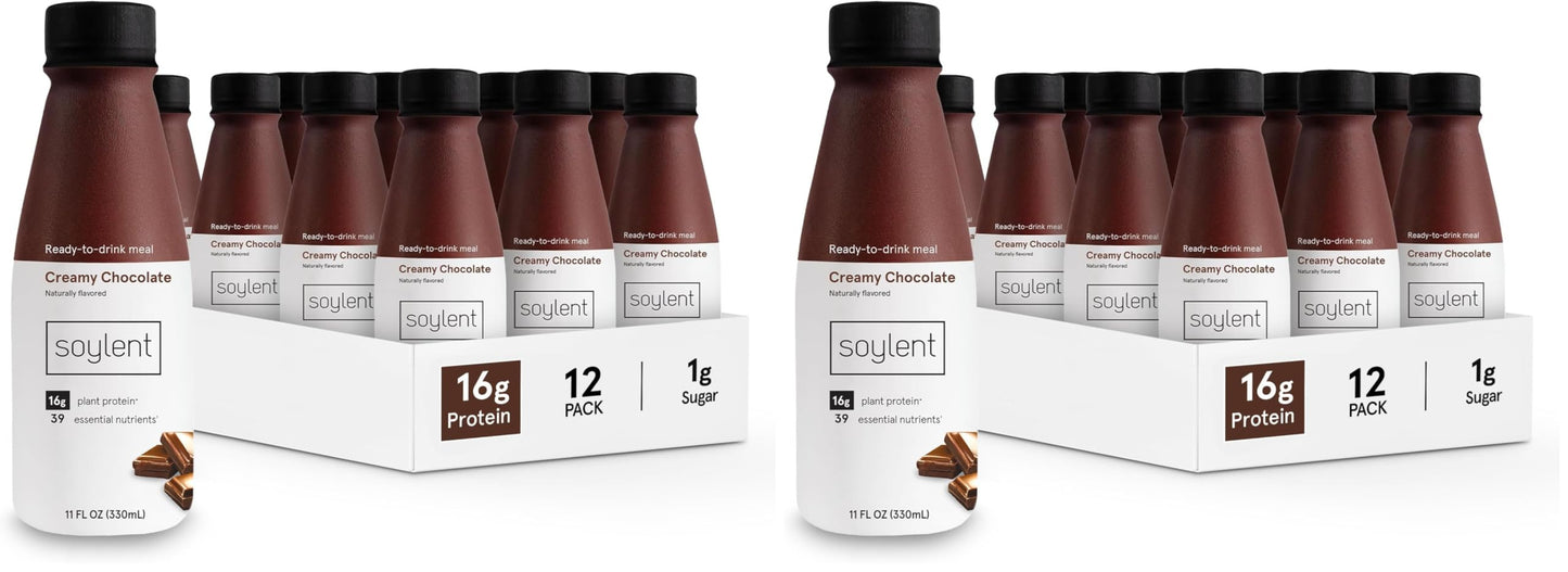 Soylent Chocolate Meal Replacement Shake, Contains 16g Complete Vegan Protein, Ready-to-Drink, 11oz, 24 Pack