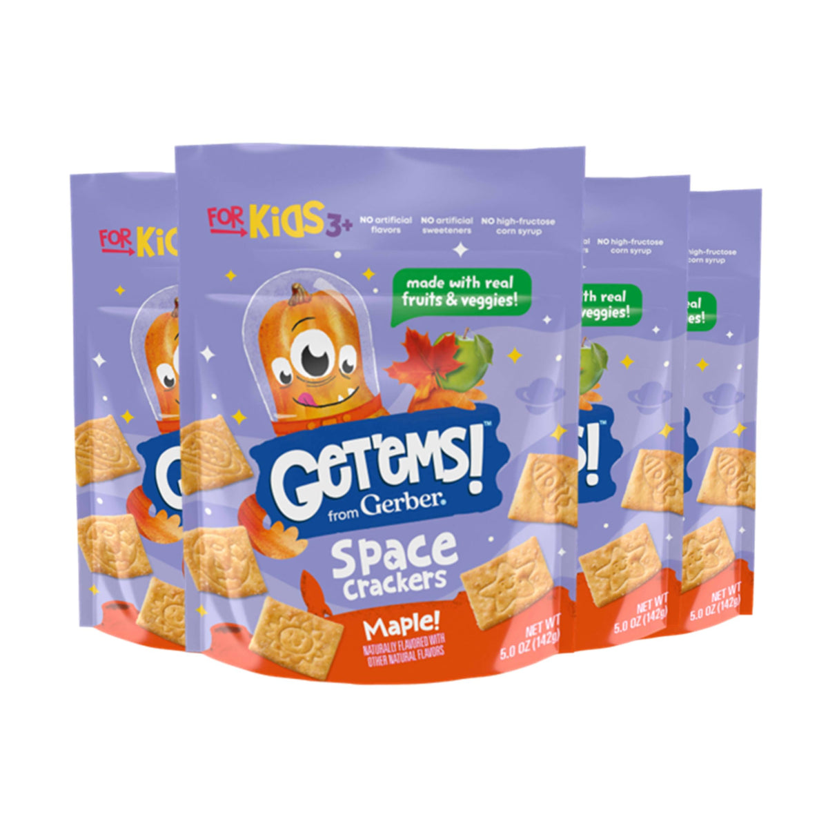 Get'Ems! From Gerber, Snacks For Kids, Maple Space Crackers Snacks For Kids, Made With Real Veggies & Fruits, Iron & Vitamin E -