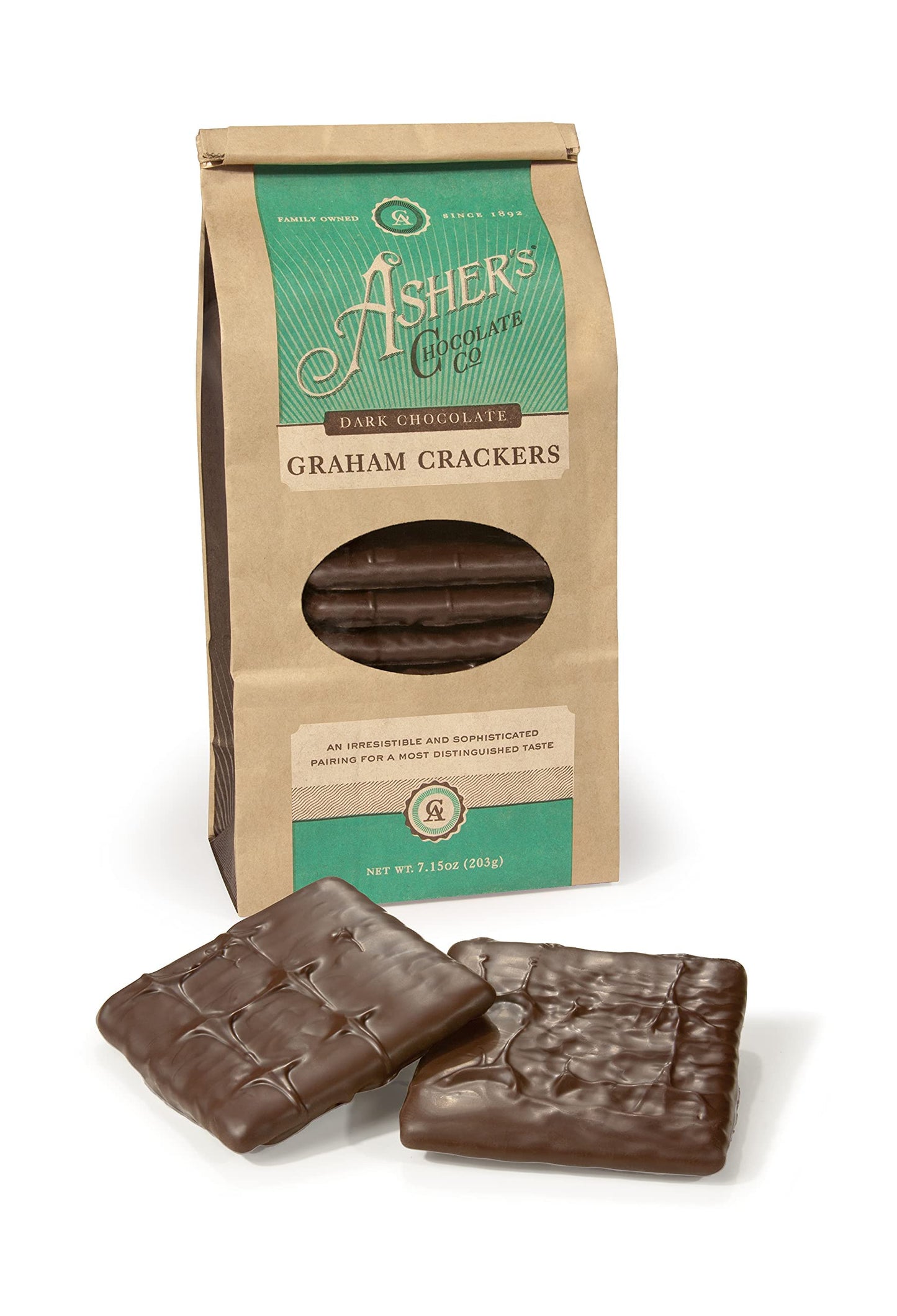 Ashers Chocolates Dark Chocolate Covered Graham  ers, 7.15 oz, Kosher, Small Batches, Family Owned Since 1892