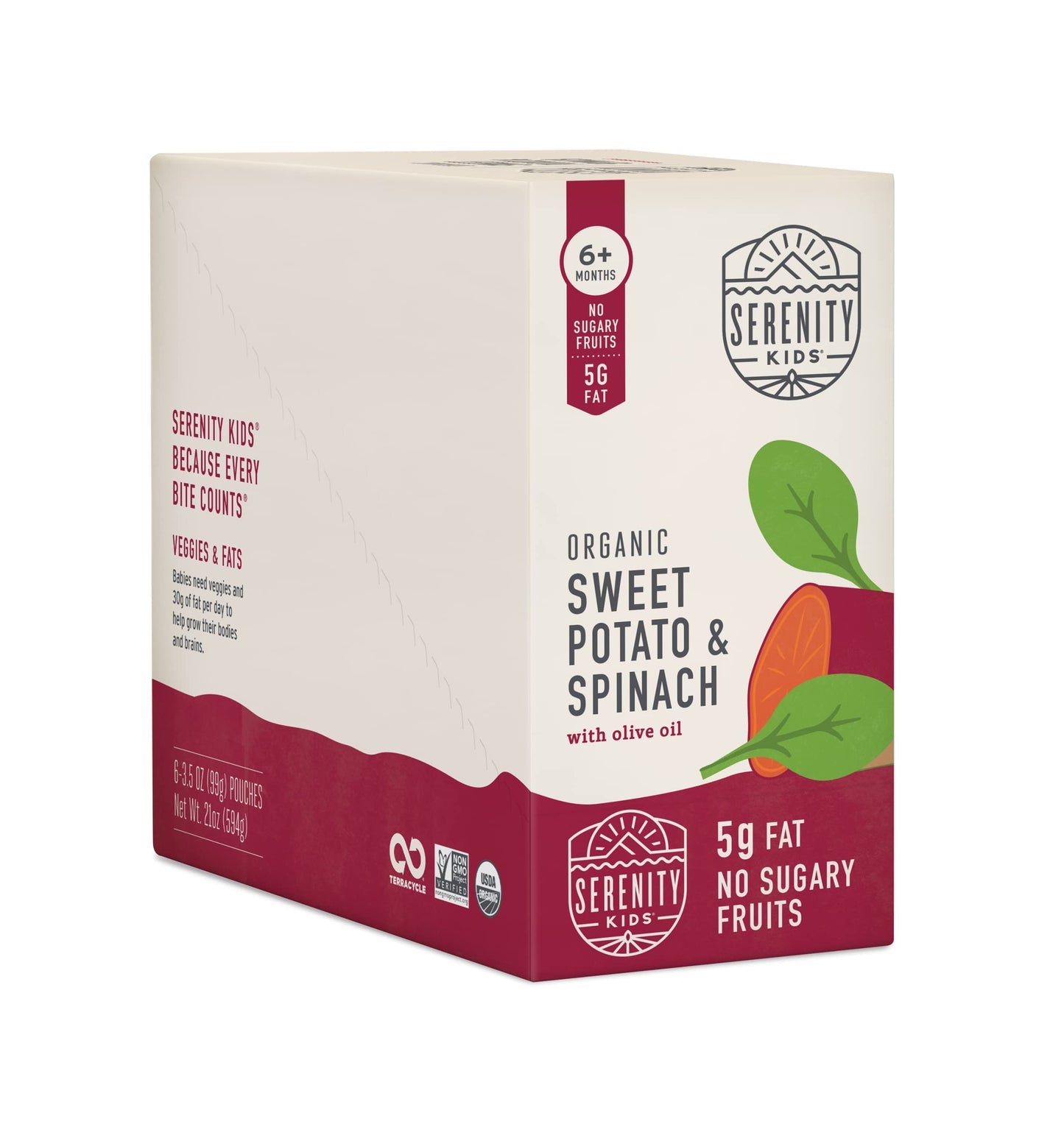 Serenity Kids 6+ Months Usda Organic Veggie Puree Baby Food Pouches - No Added Sugar Or Fruit & Bpa-Free & Allergen-Free - Sweet Potato & Spinach Baby Snacks - 3.5 Oz, 12 Pack