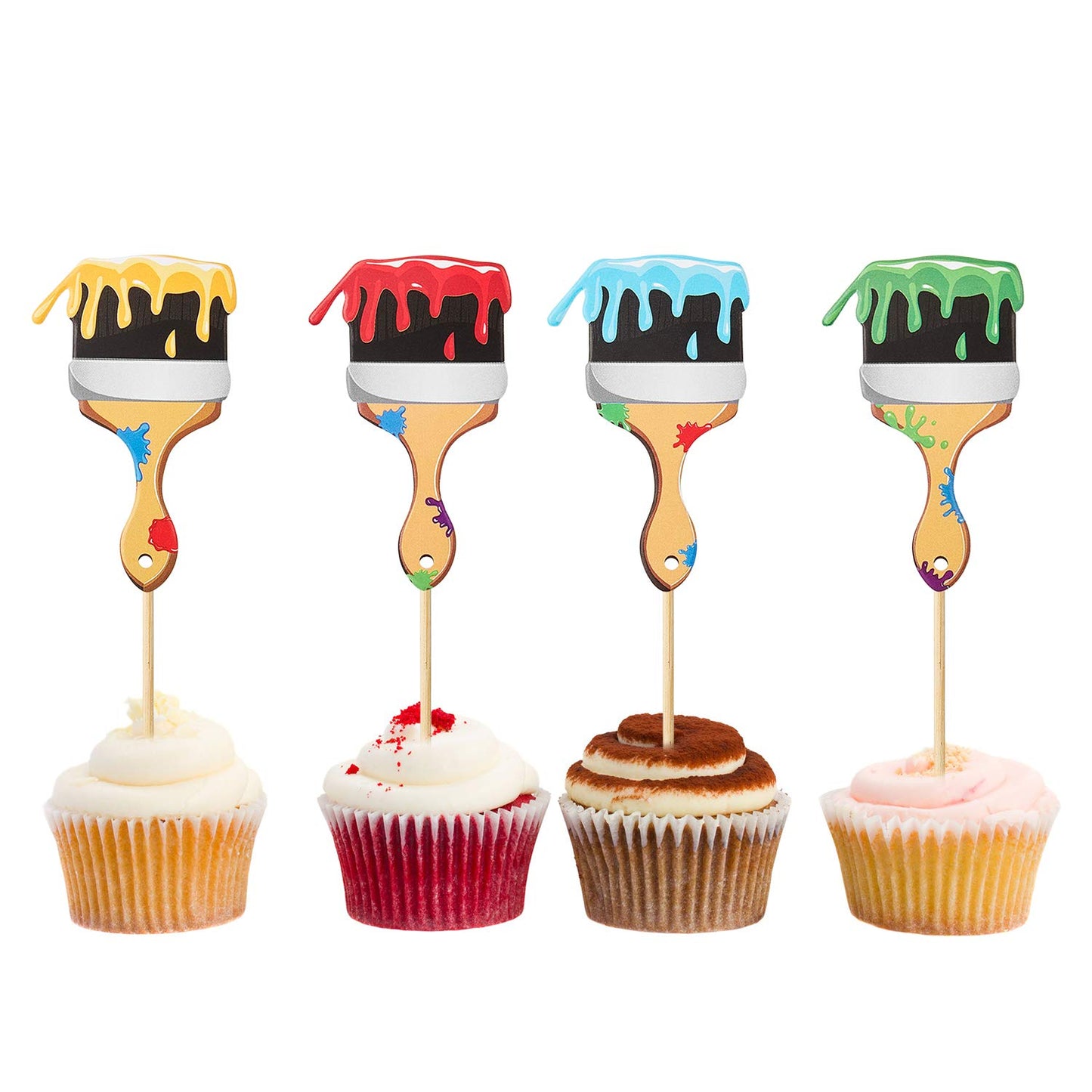 36Pcs Paint Brush Cupcake Toppers Painting Cupcake Picks Toothpicks For Art Theme Cake Decorations Artist Birthday Party Favors