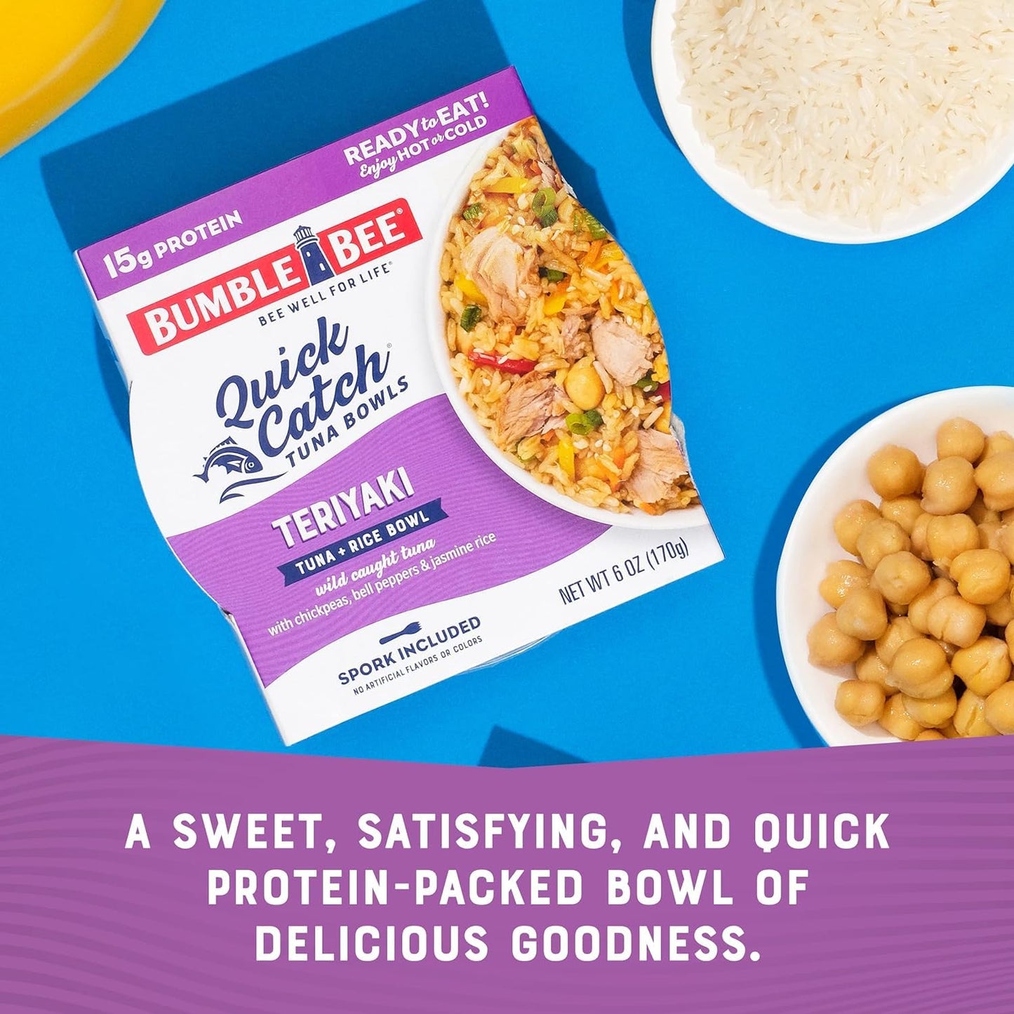 Bumble Bee Teriyaki Tuna & Rice Bowl - 6 oz Ready to Eat, 15g Protein, No Artificial Flavors, Good Source of Fiber, Spork Included