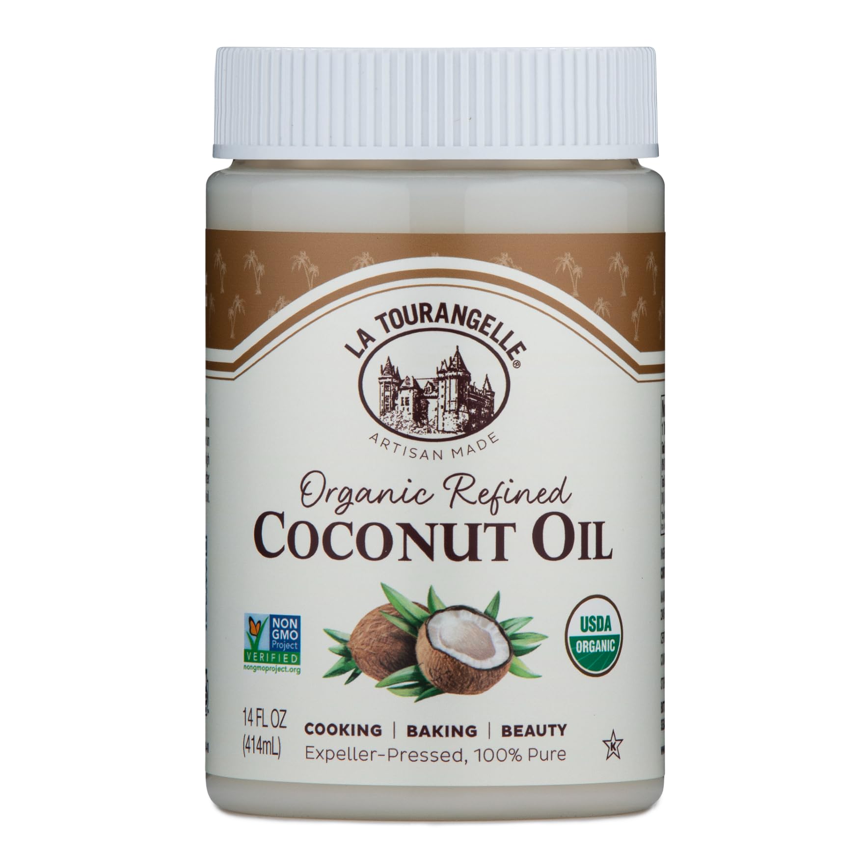 La Tourangelle, Organic Coconut Oil, Refined, For Cooking, Baking, Hair, And Skin Care, Expeller Pressed, 14 Fl Oz