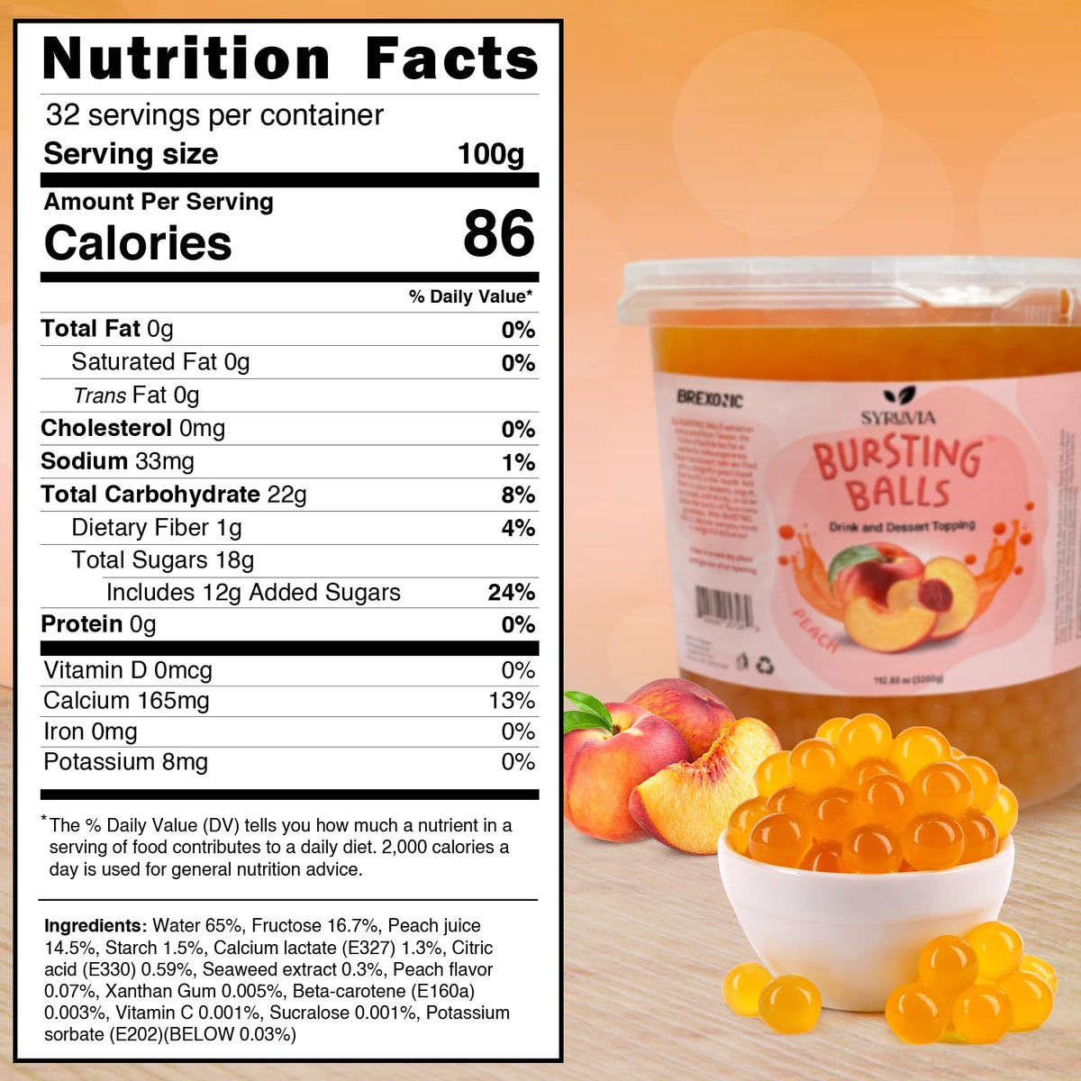 Peach Boba Pearls, Peach Popping Boba Bursting Boba, Peach Bubble Tapioca Pearls For Bubble Tea 7 Pound (Peach, 7 Lb Pack Of 1)