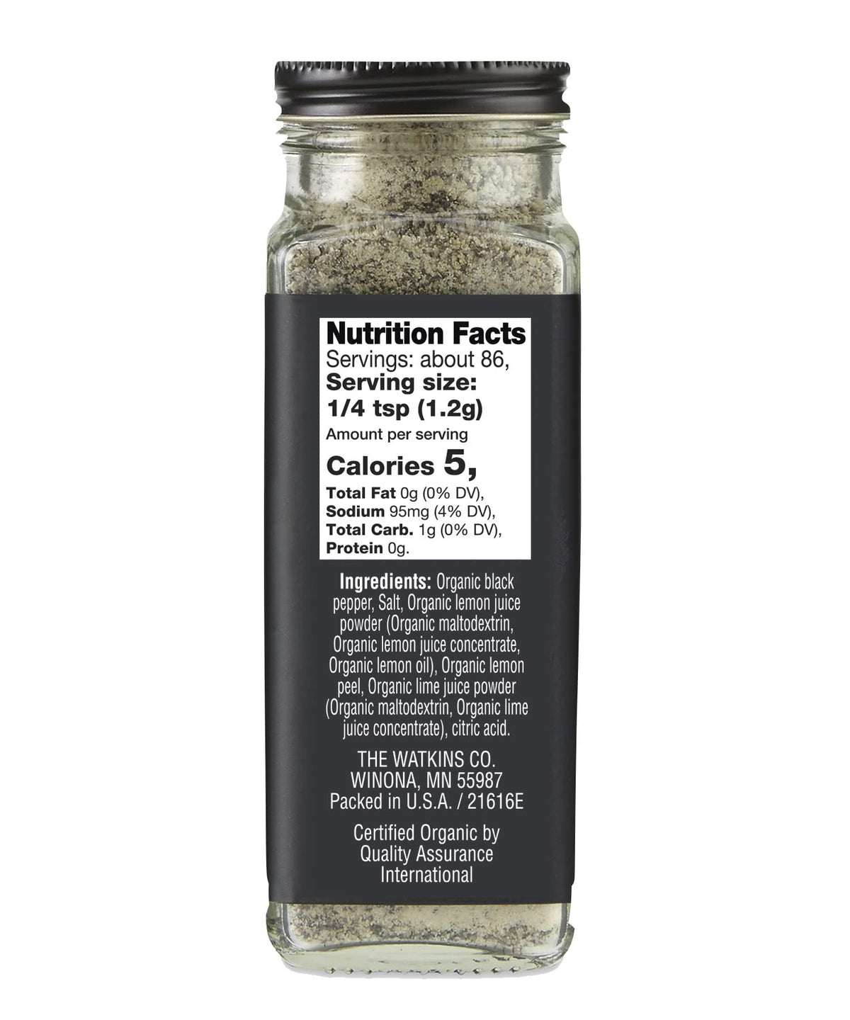 Watkins Gourmet Organic Lemon Pepper Blend Spice Jar, 3.6 Ounce