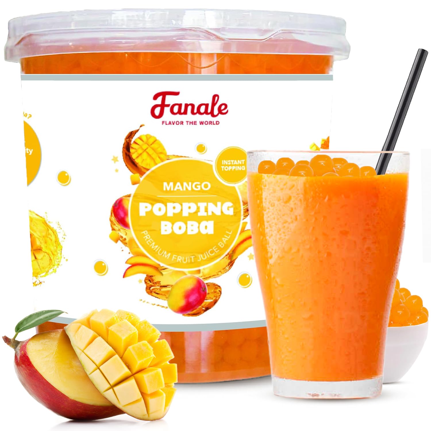 Fanale Popping Boba Pearls for Bubble Tea - Mango Flavor - 7 lb