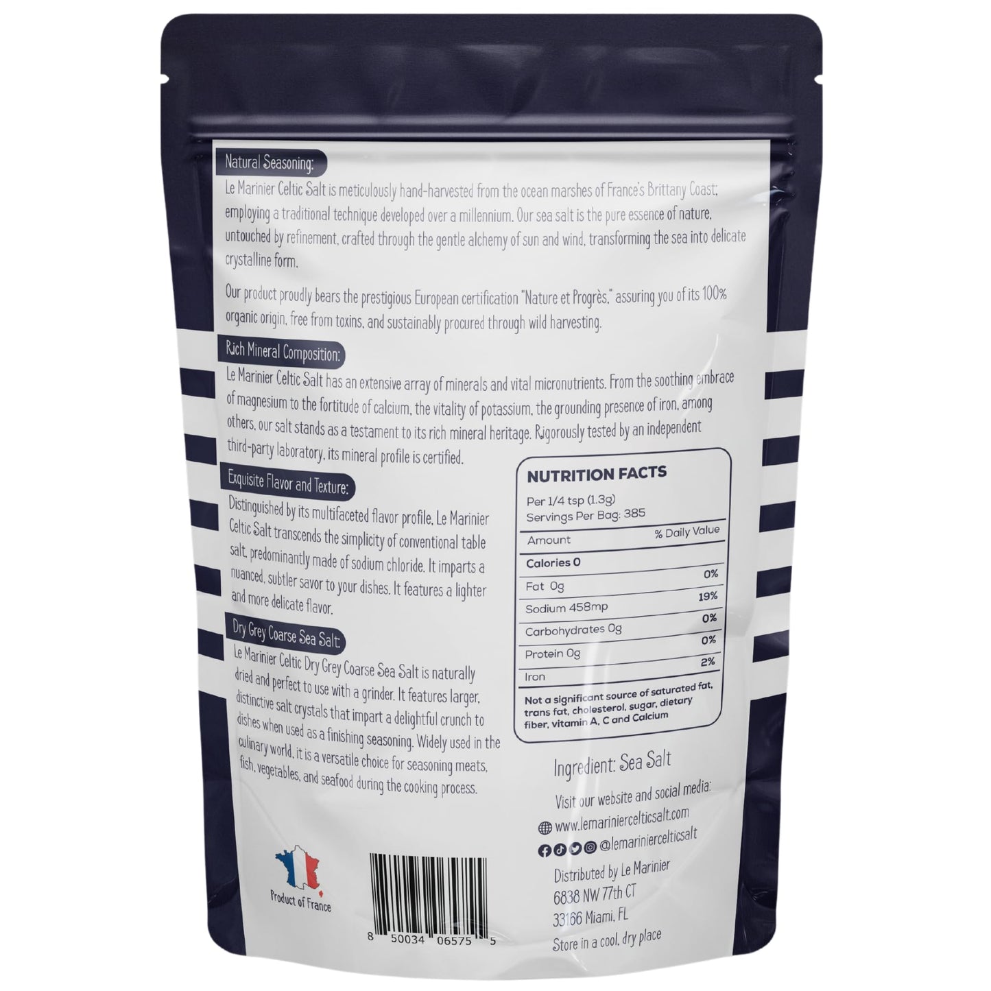 Le Marinier French Sea Salt Dry Grey Coarse, 1.1Lb – 18Oz (500G). Mineral Rich 100% Natural And Unrefined. Perfect For Grinders. Coarse Celtic Salt Organic. Hand Harvested Mineral Salt (1.1Lb Dry Grey)