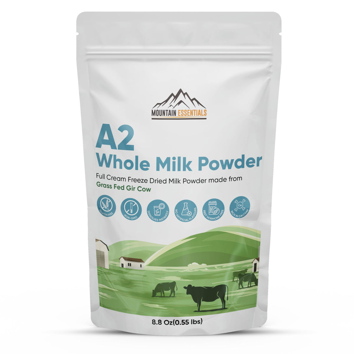 Mountain Essentials A2 Whole Milk Powdered Milk 8.8 Oz - Full Cream  Freeze Dried  Gluten Free  Shelf Stable  Non-Gmo - Made From Grass-Fed Gir Cow - Easy To Digest - For Cooking & Baking