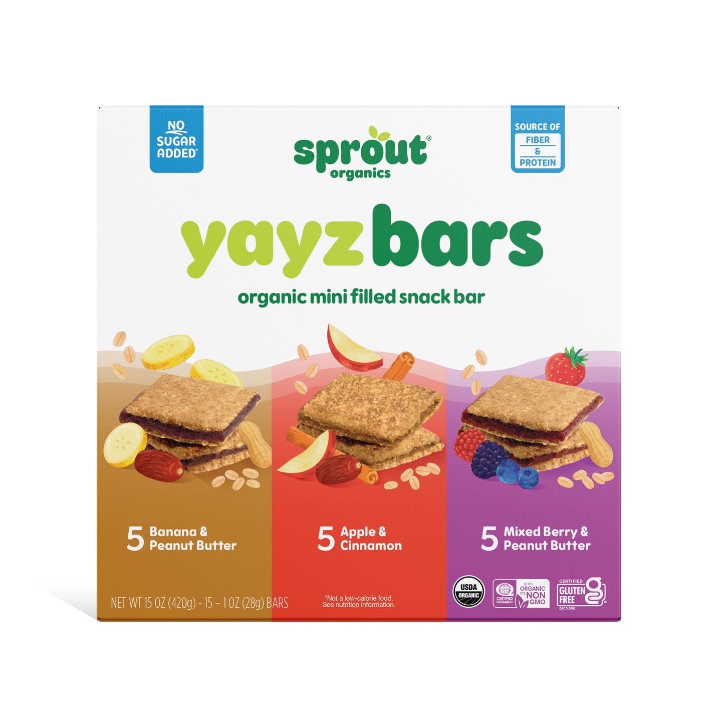 Sprout Toddler Snack Bars Yayz Variety Pack, 15 Individual 1 oz Bars, Mixed Colors