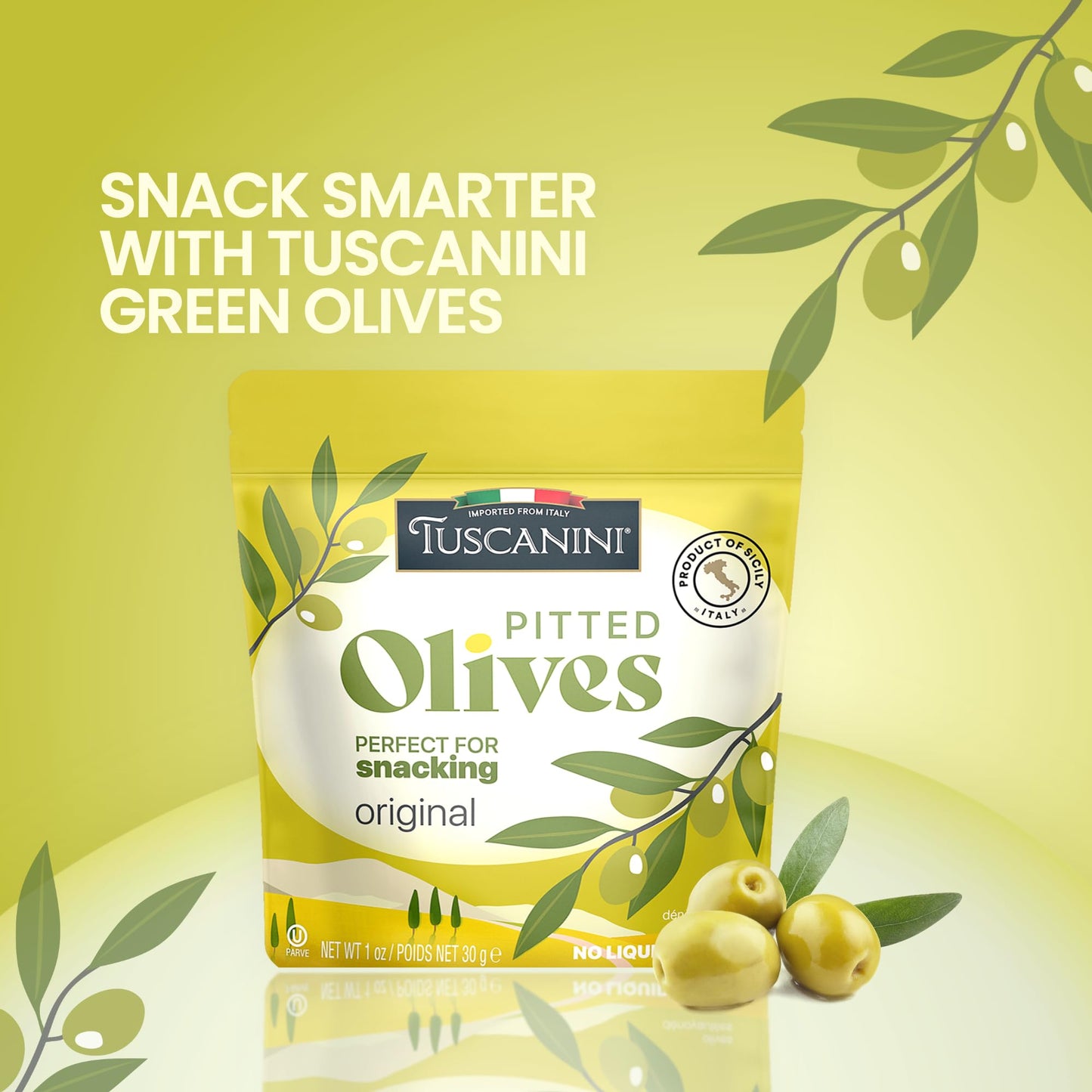 Tuscanini Italian Pitted Olive Snack Packs, 1 Oz (6 Pack) | Convenient Olive Pouches For Snacking | No Oil | Gluten Free, Vegan,