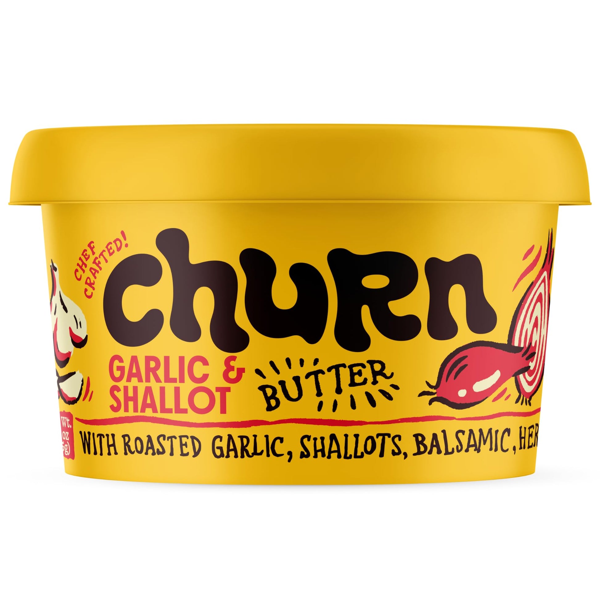 Churn Garlic & Shallot Butter, Flavored Compound Butter, 11oz (2 x 5.5oz), Non-GMO, Yellow