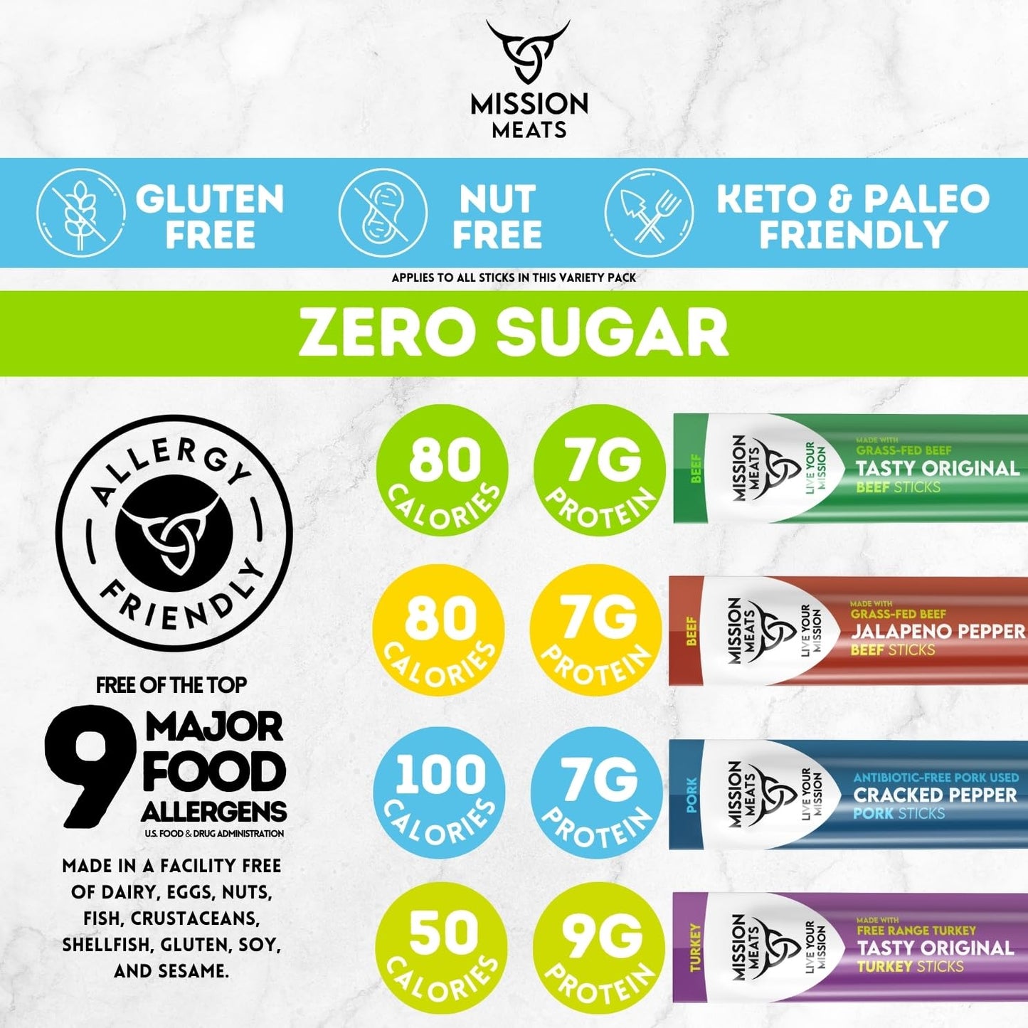 Mission Meats Snack Box - Sugar Free Keto Beef Sticks, Gluten Free, Whole 30, 1 Ounce (Pack of 24)