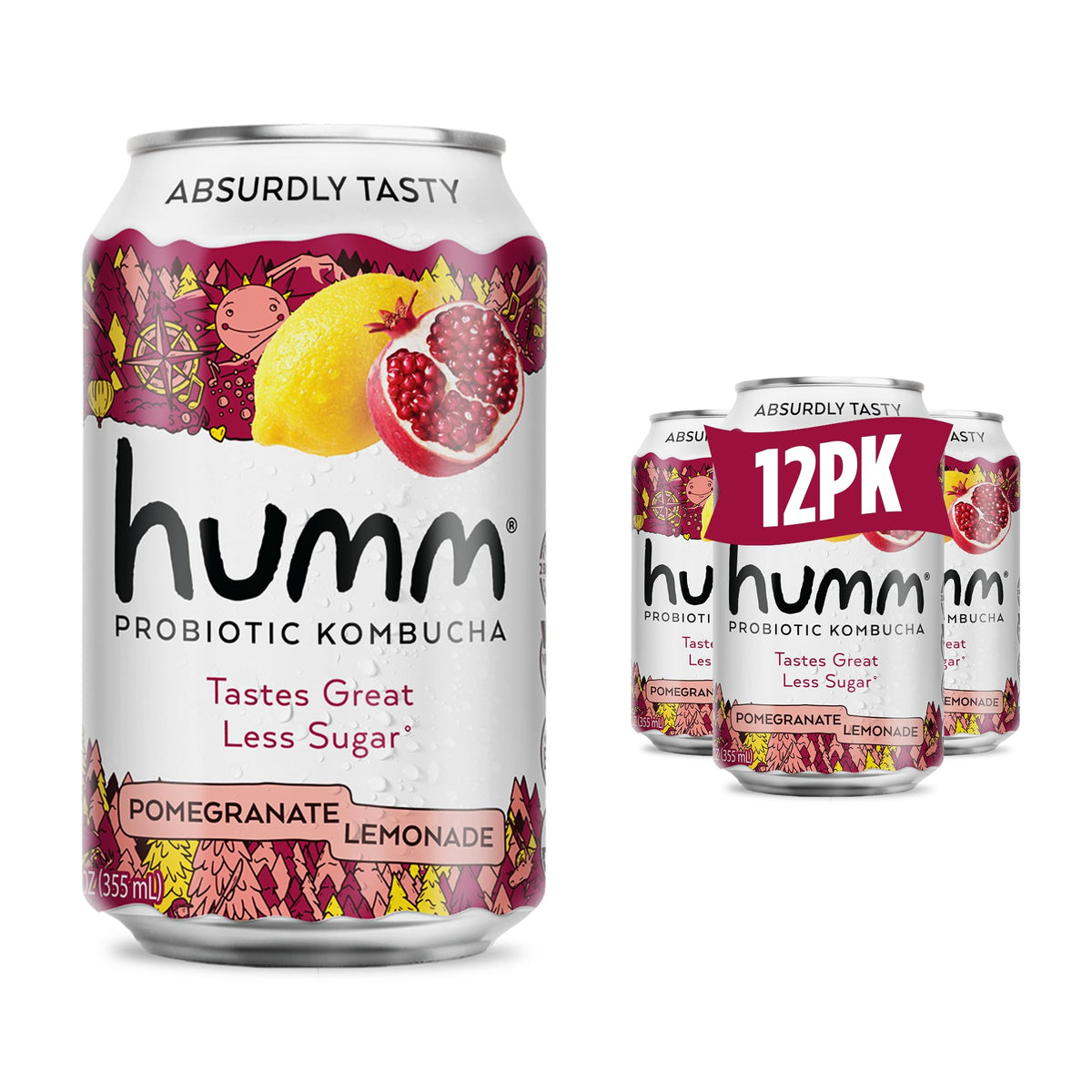 Humm Kombucha Pomegranate Lemonade, Organic, Vegan & GMO Free (12 Pack)