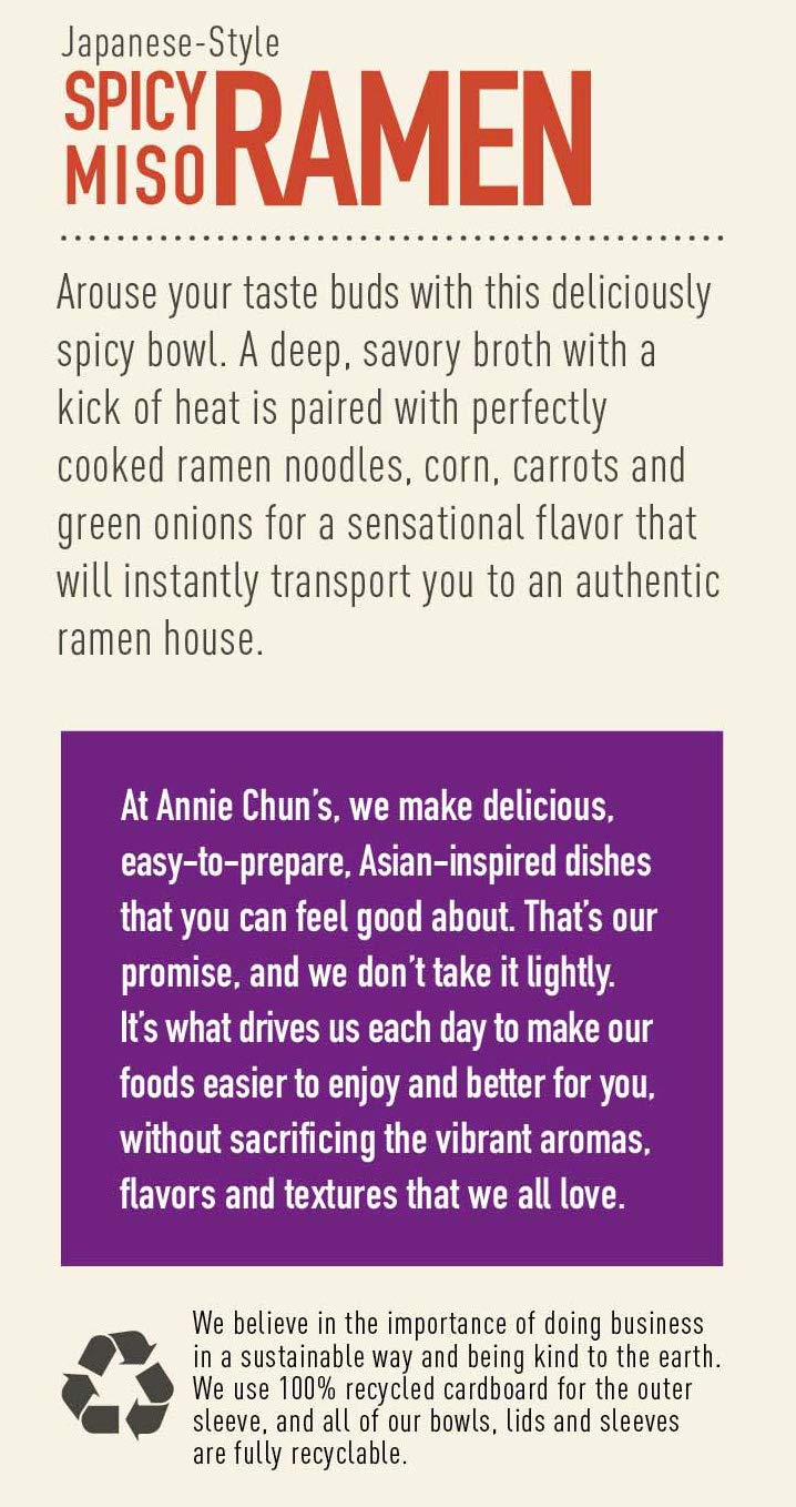 Annie Chun's Noodle Bowl Chun's Spicy Miso Ramen Bowl, Non-GMO, Vegan, 5.4 Oz