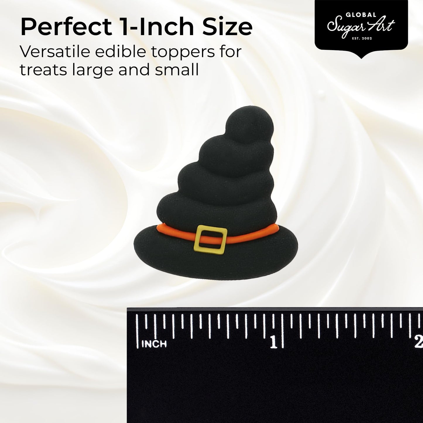 Global Sugar Art Halloween Edible Spooky Decorations - 24 Royal Icing Toppers - 1 inch - Black, Orange - Kosher, Hand-Piped, Individually Wrapped