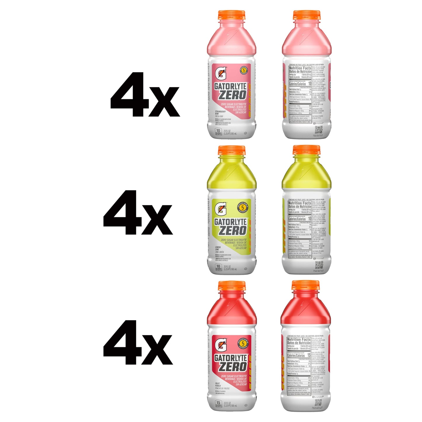 Gatorlyte Zero Variety Pack, Zero Sugar Hydration, 20 Fl Oz (Pack Of 12)