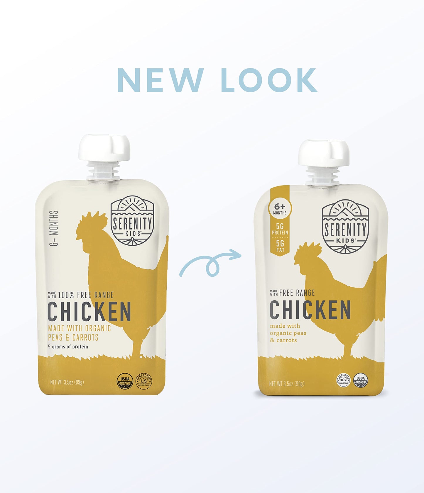 Serenity Kids 6+ Months Baby Food Chicken Pouch Puree - Ethically Sourced Free-Range Chicken & Organic Peas & Carrots - No Added Sugar & Protein-Rich & Bpa-Free Toddler Food - 3.5 Oz, 12 Pack