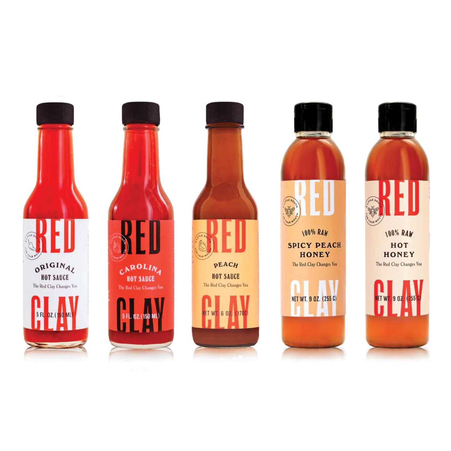 Red Clay Hot Sauce Whole Shebang Variety Pack - 5 Piece Assortment of Original, Carolina Hot, Verde, Hot Honey & Southern Honey