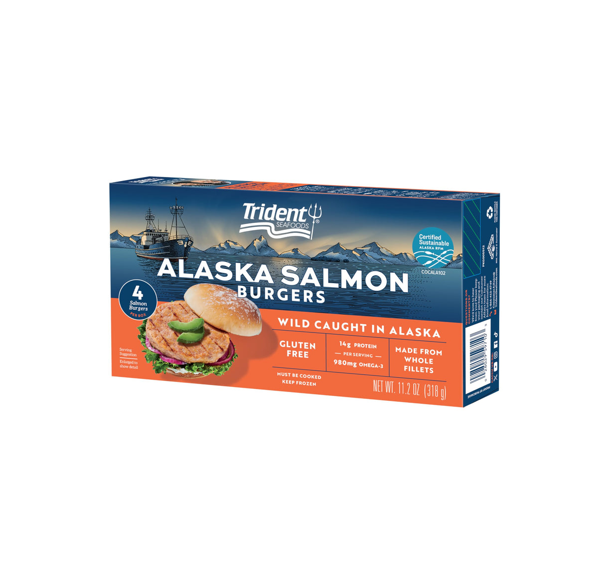 Trident, Alaskan Salmon Burgers (Frozen), 11.2 Oz