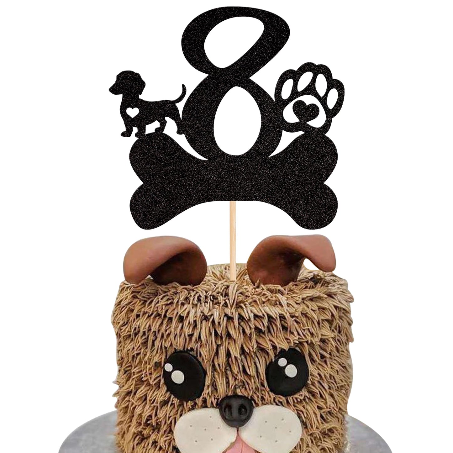 ZHUOWEISM 8th Birthday Cake Topper Black Glitter Dog Paw for Kids Party Decorations