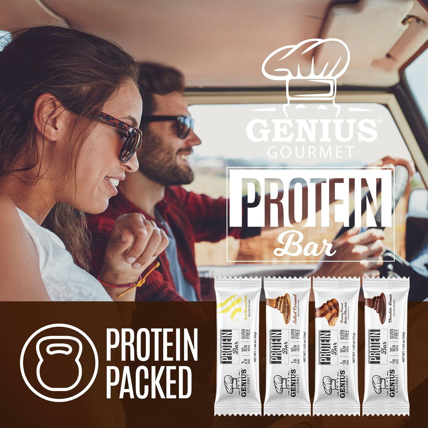 Genius Gourmet Protein Bar, Chocolate Peanut Butter, Keto Snack, Low Carb, Low Sugar & Gluten Free, Protein Snacks For Mature-Themeds, 10G Of Whey Protein Per Protein Bar, 5 Net Carbs, 10 Count