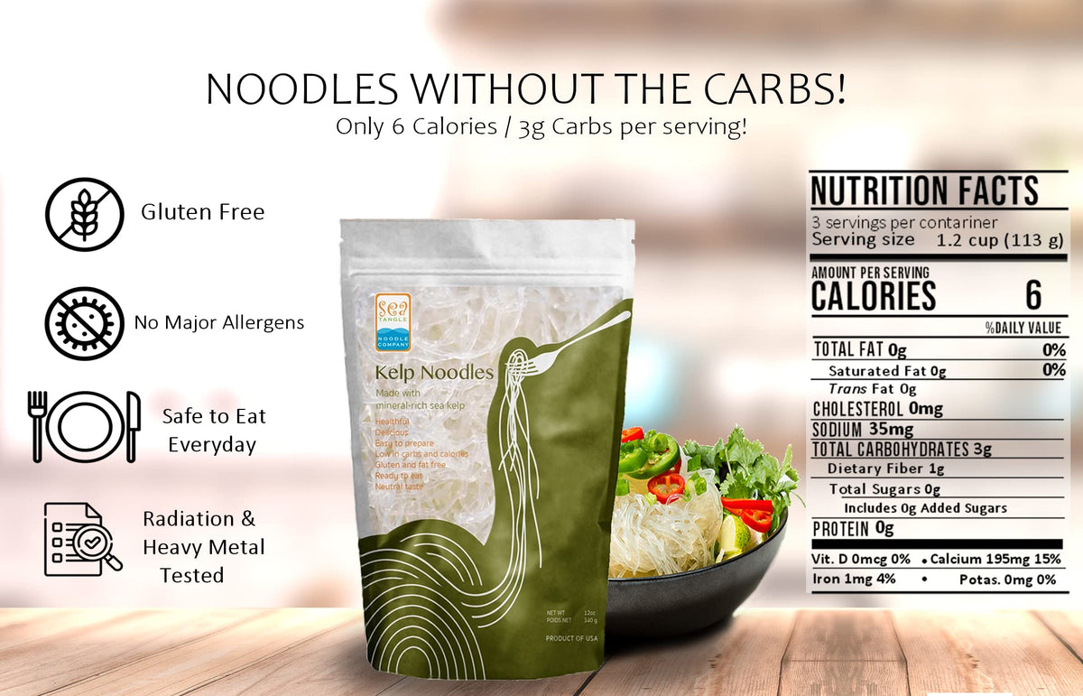 Sea Tangle Kelp Noodles, 12Oz - Pack Of 3 - Low Calorie Noodles For Healthy Noodle Dishes - Keto Noodles No Carb Pasta
