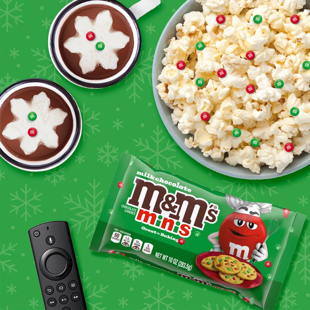 M&MS Minis Milk Chocolate Candy Red & Green Christmas Candy Baking Bits, 10 Oz Bag