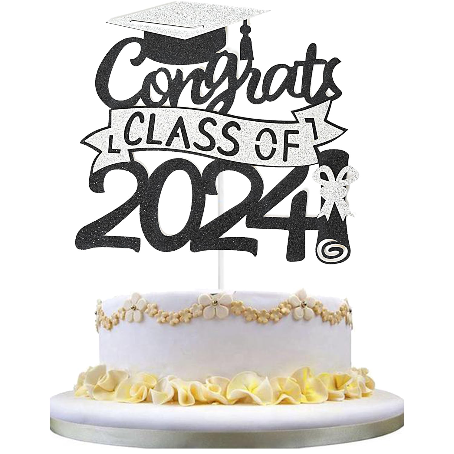 Chewarelly 1 Pack 2024 Class Of Cake Topper, Glitter Congrats Grad Cake Decor,Graduation Cake Picks For Senior High School Colle