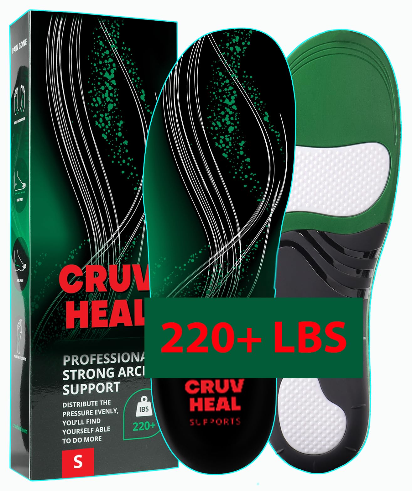 (Pro Grade) 220+ Lbs Plantar Fasciitis High Arch Support Insoles Men Women - Orthotic Shoe Inserts For Arch Pain Relief - Boot W