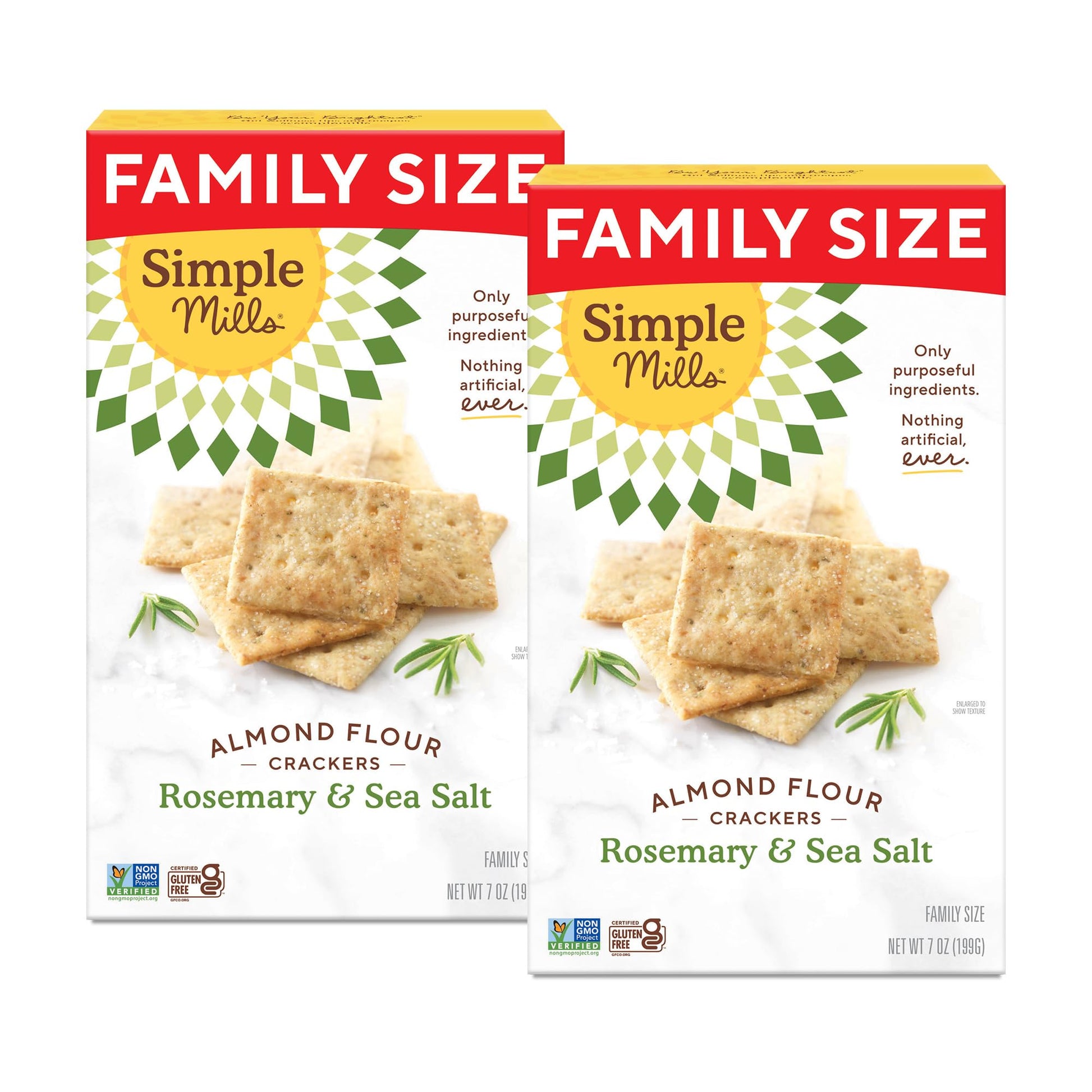 Simple Mills Almond Flour Crackers, Family Size, Rosemary & Sea Salt - Gluten Free, Vegan, Healthy Snacks, 7 Ounce (Pack of 2)